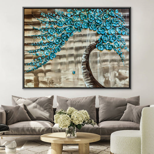 Tranquil Blue Water Tree Oil Painting for Elegant Home Decor