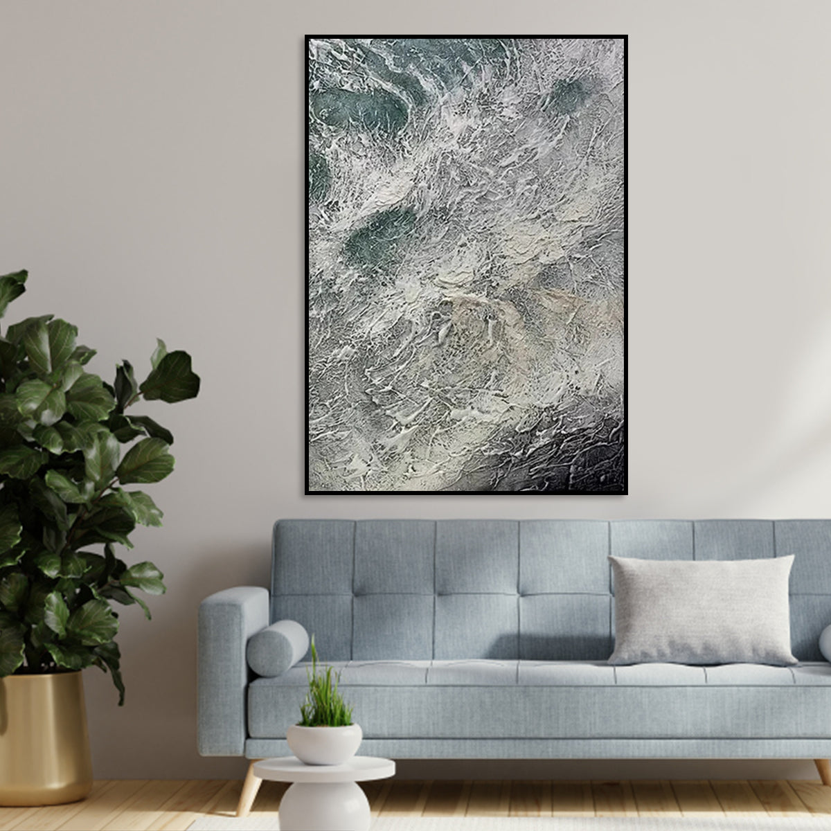 Serene Ocean Waves: Abstract Oil Painting for Coastal Home Décor