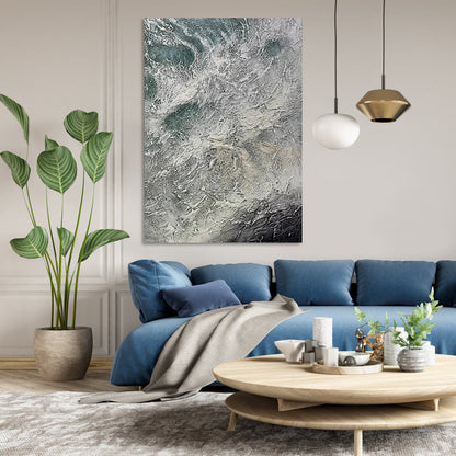 Serene Ocean Waves: Abstract Oil Painting for Coastal Home Décor