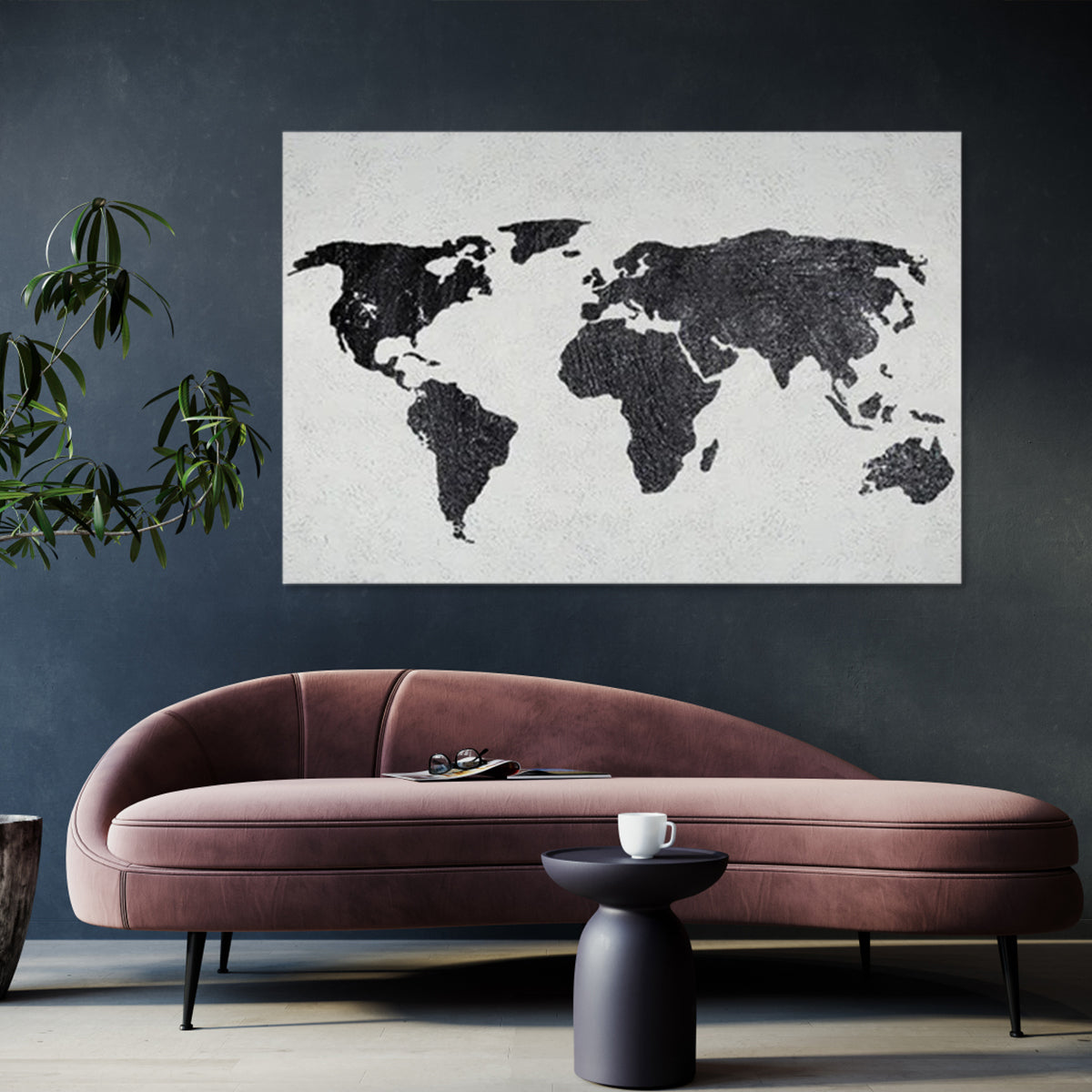 Stylish Black and White World Map Oil Painting for Modern Home Décor