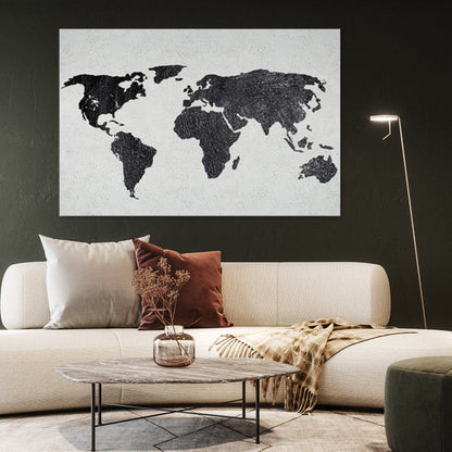 Stylish Black and White World Map Oil Painting for Modern Home Décor