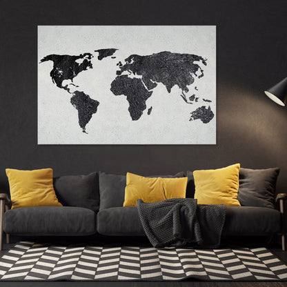 Stylish Black and White World Map Oil Painting for Modern Home Décor