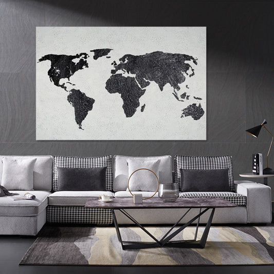 Stylish Black and White World Map Oil Painting for Modern Home Décor