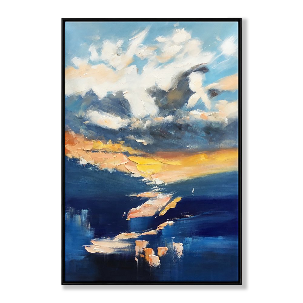 Vibrant Oil Painting of Sunset Skies and Dreamy Clouds for Modern Decor