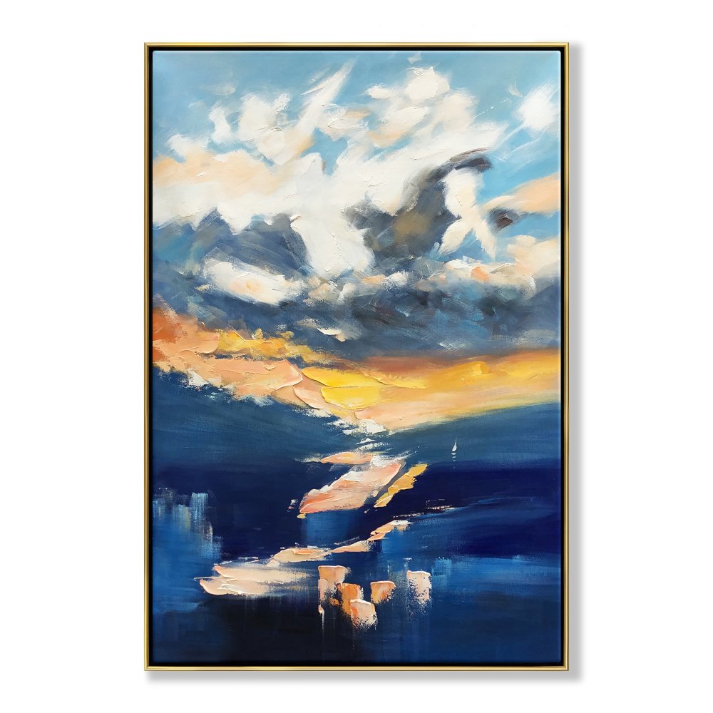 Vibrant Oil Painting of Sunset Skies and Dreamy Clouds for Modern Decor