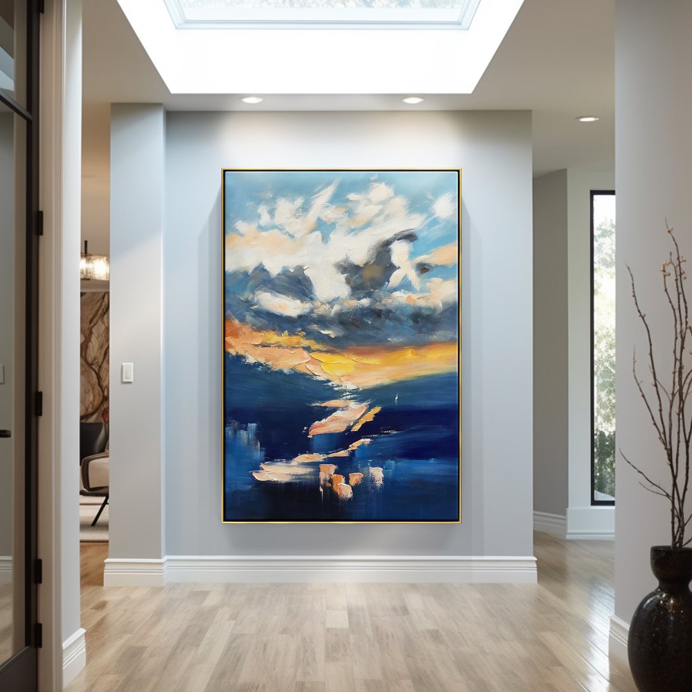 Vibrant Oil Painting of Sunset Skies and Dreamy Clouds for Modern Decor