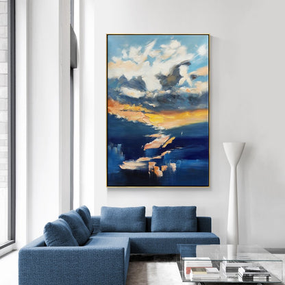 Vibrant Oil Painting of Sunset Skies and Dreamy Clouds for Modern Decor