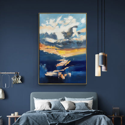 Vibrant Oil Painting of Sunset Skies and Dreamy Clouds for Modern Decor