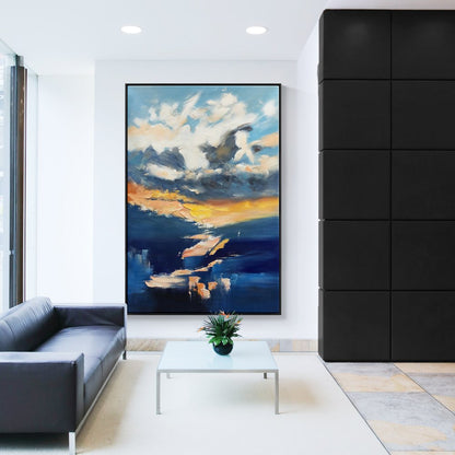 Vibrant Oil Painting of Sunset Skies and Dreamy Clouds for Modern Decor