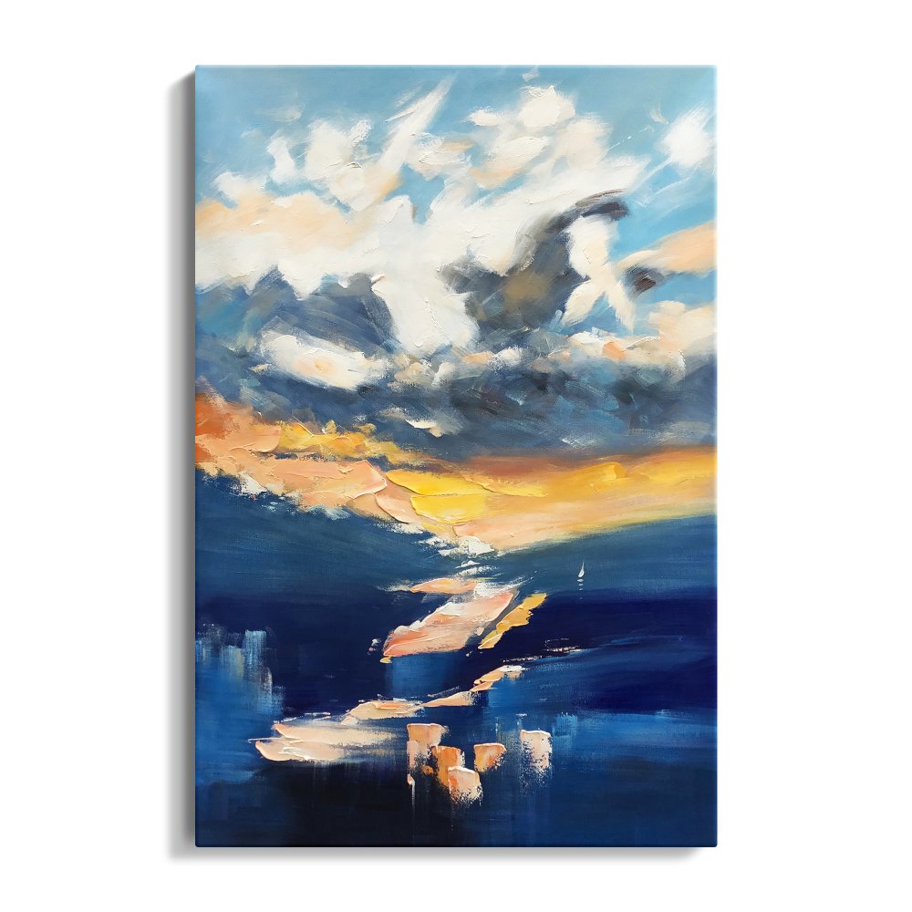 Vibrant Oil Painting of Sunset Skies and Dreamy Clouds for Modern Decor