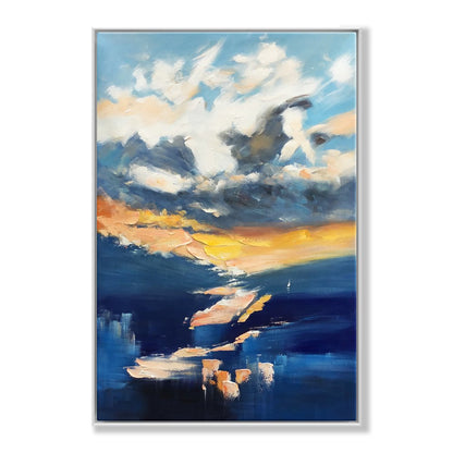 Vibrant Oil Painting of Sunset Skies and Dreamy Clouds for Modern Decor