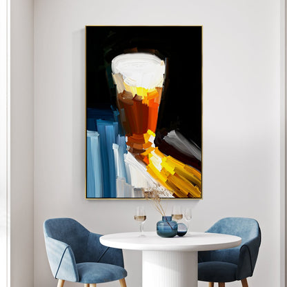 Captivating Abstract Oil Painting of a Golden Beer Glass Against Dark Background