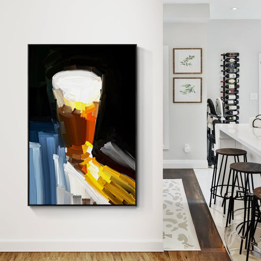 Captivating Abstract Oil Painting of a Golden Beer Glass Against Dark Background