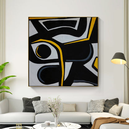 Abstract Black Sparrow Oil Painting with Bold Lines and Modern Elegance