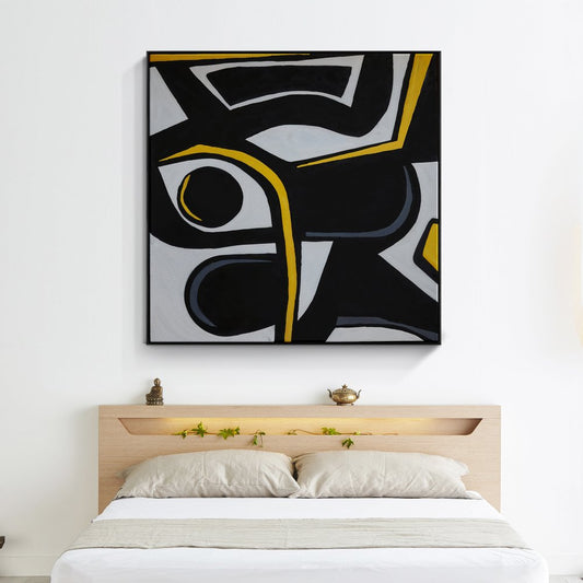 Abstract Black Sparrow Oil Painting with Bold Lines and Modern Elegance