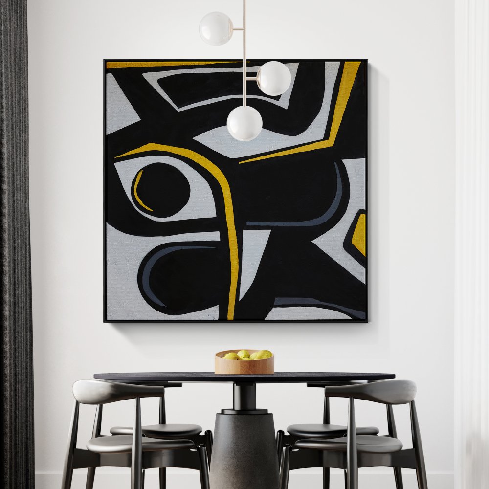 Abstract Black Sparrow Oil Painting with Bold Lines and Modern Elegance