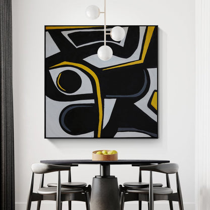 Abstract Black Sparrow Oil Painting with Bold Lines and Modern Elegance