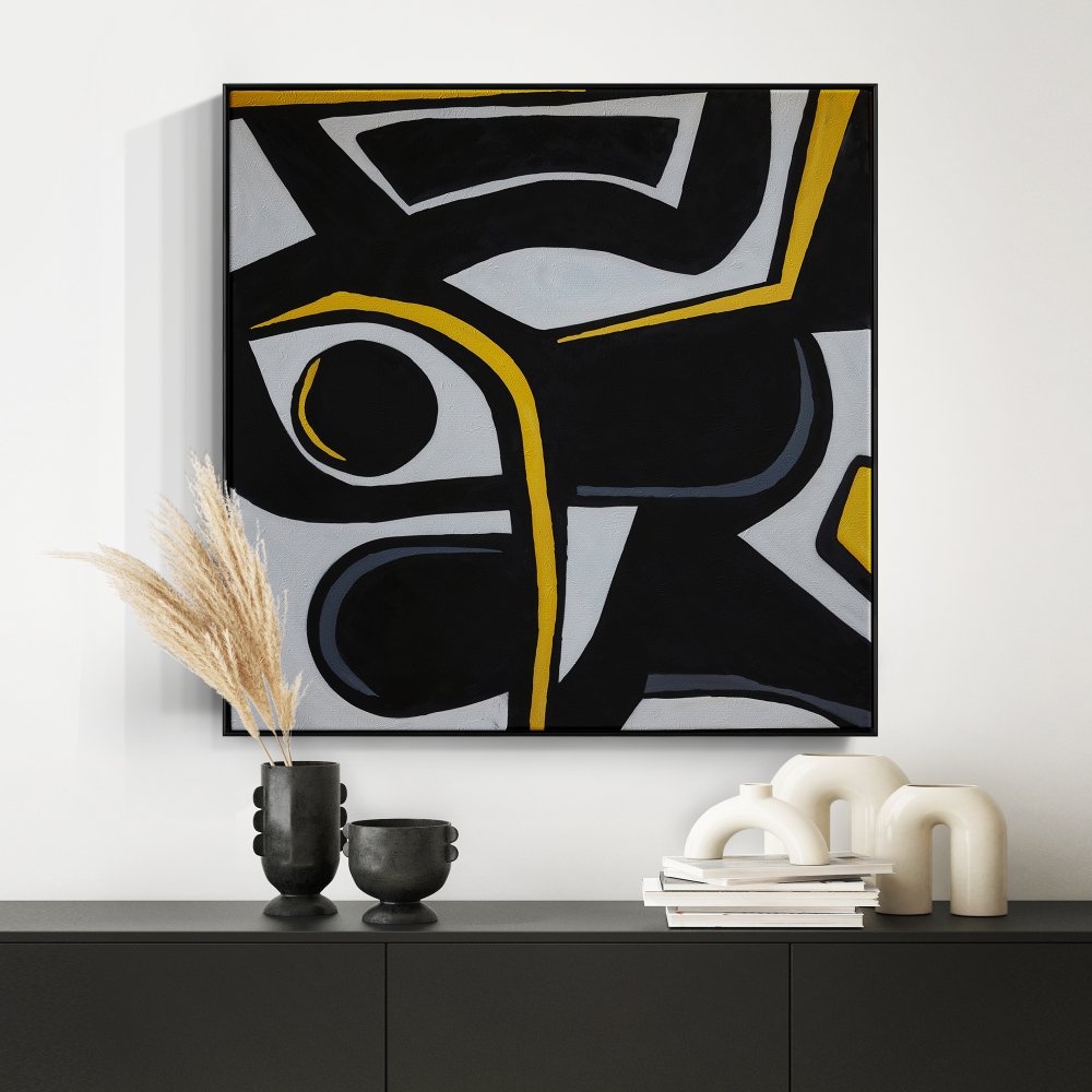 Abstract Black Sparrow Oil Painting with Bold Lines and Modern Elegance