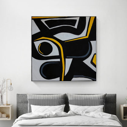 Abstract Black Sparrow Oil Painting with Bold Lines and Modern Elegance