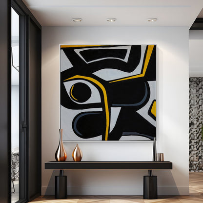 Abstract Black Sparrow Oil Painting with Bold Lines and Modern Elegance