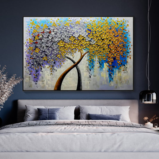 Vibrant Duality Tree Oil Painting for Modern Home Décor