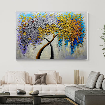 Vibrant Duality Tree Oil Painting for Modern Home Décor