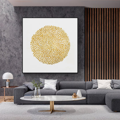 Radiant Gold Circle Abstract Oil Painting for Modern Home Decor