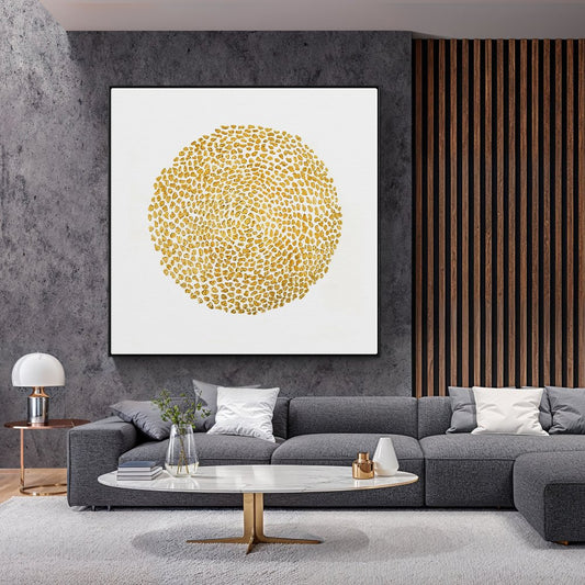 Radiant Gold Circle Abstract Oil Painting for Modern Home Decor