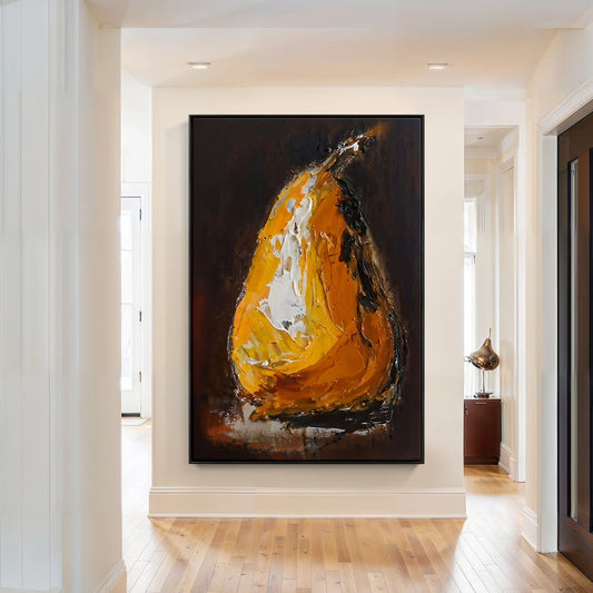 Vibrant Yellow Pear Oil Painting for Modern Home Decor