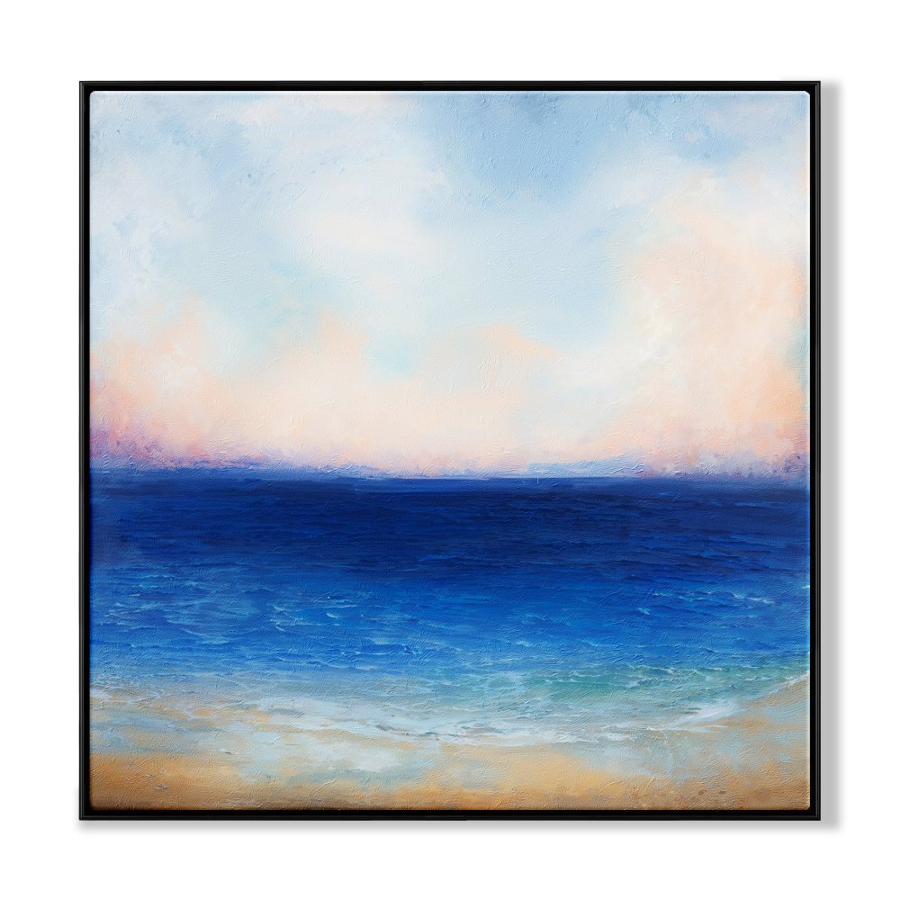 Tranquil Ocean Horizon: Serene Oil Painting for Coastal Home Decor