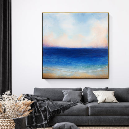 Tranquil Ocean Horizon: Serene Oil Painting for Coastal Home Decor