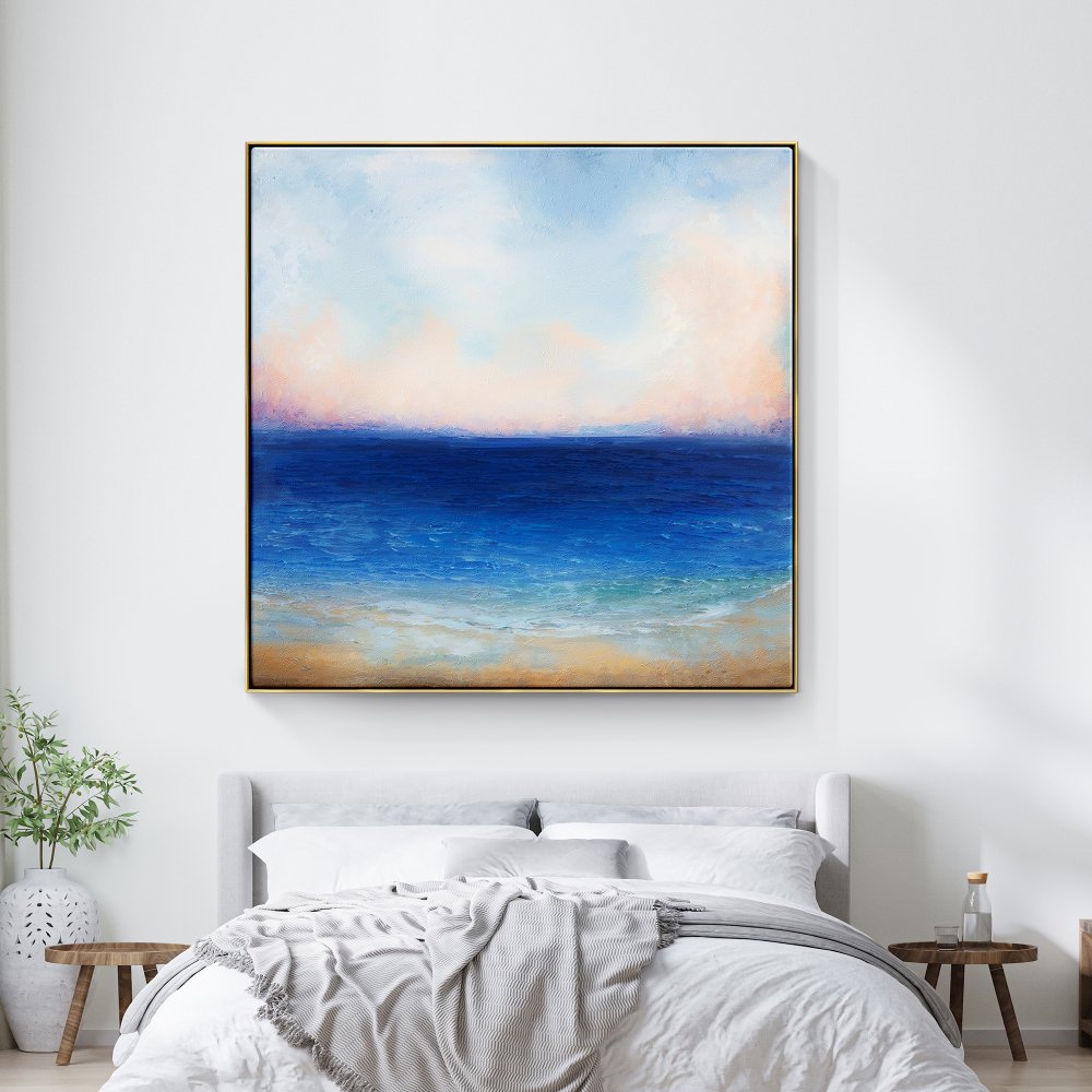 Tranquil Ocean Horizon: Serene Oil Painting for Coastal Home Decor