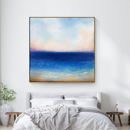 Tranquil Ocean Horizon: Serene Oil Painting for Coastal Home Decor
