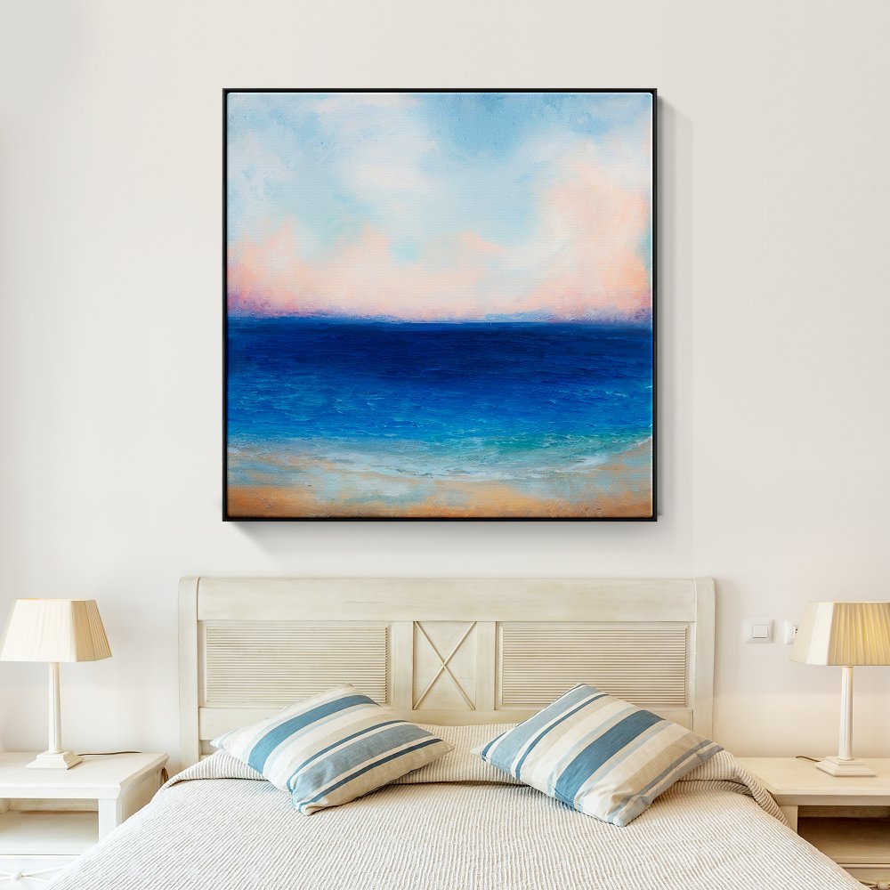 Tranquil Ocean Horizon: Serene Oil Painting for Coastal Home Decor