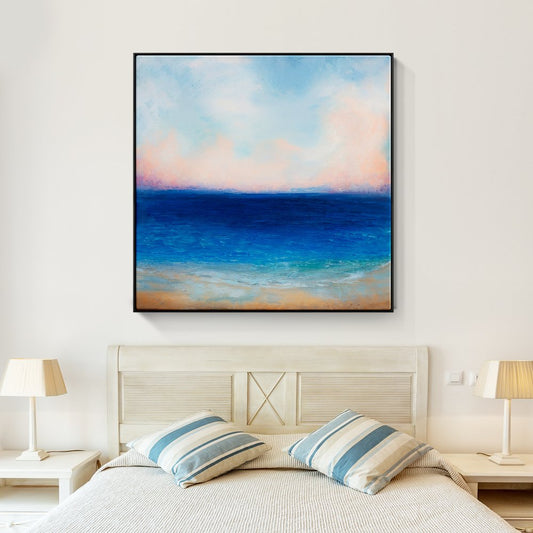 Tranquil Ocean Horizon: Serene Oil Painting for Coastal Home Decor