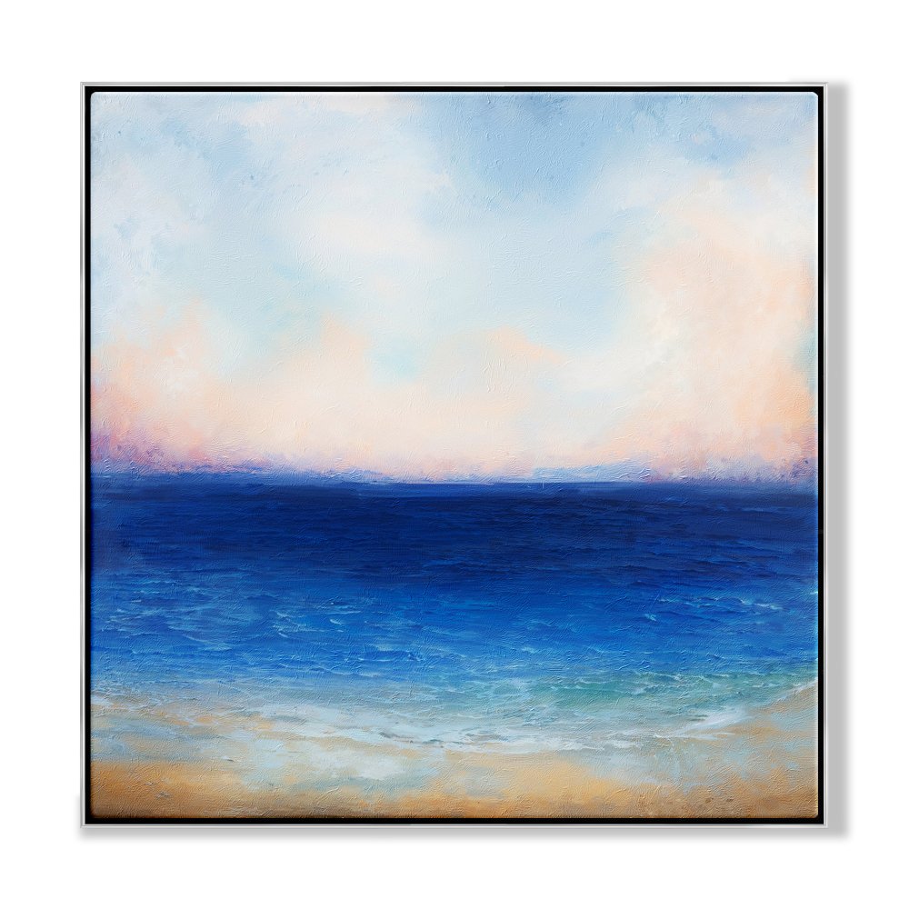 Tranquil Ocean Horizon: Serene Oil Painting for Coastal Home Decor