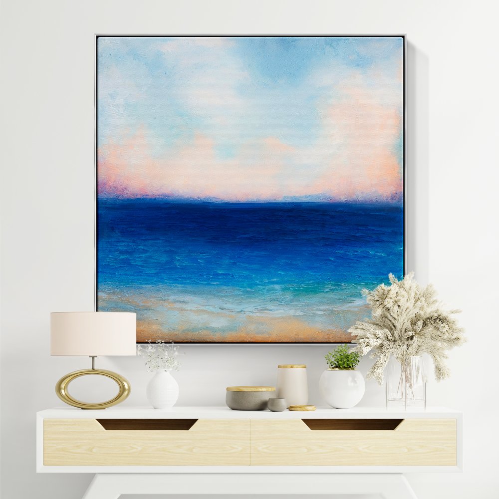 Tranquil Ocean Horizon: Serene Oil Painting for Coastal Home Decor