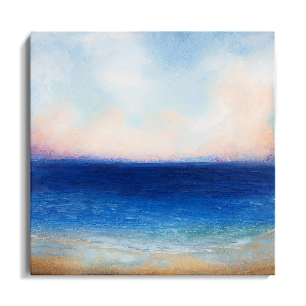 Tranquil Ocean Horizon: Serene Oil Painting for Coastal Home Decor