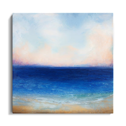 Tranquil Ocean Horizon: Serene Oil Painting for Coastal Home Decor