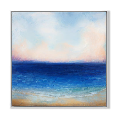 Tranquil Ocean Horizon: Serene Oil Painting for Coastal Home Decor