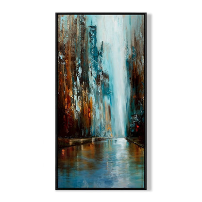 Vibrant Cityscape Reflection - Modern Abstract Oil Painting for Home Decor