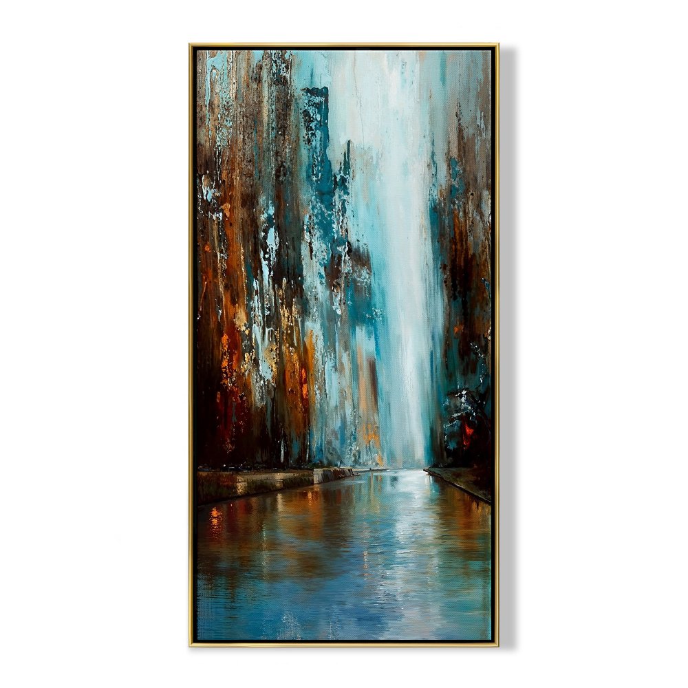 Vibrant Cityscape Reflection - Modern Abstract Oil Painting for Home Decor