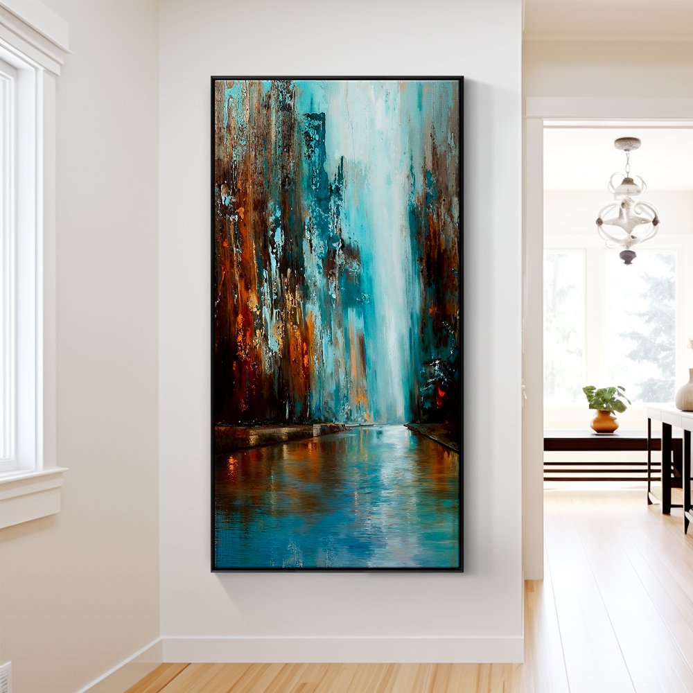 Vibrant Cityscape Reflection - Modern Abstract Oil Painting for Home Decor