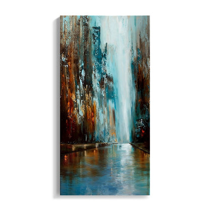 Vibrant Cityscape Reflection - Modern Abstract Oil Painting for Home Decor