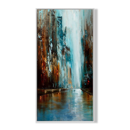 Vibrant Cityscape Reflection - Modern Abstract Oil Painting for Home Decor