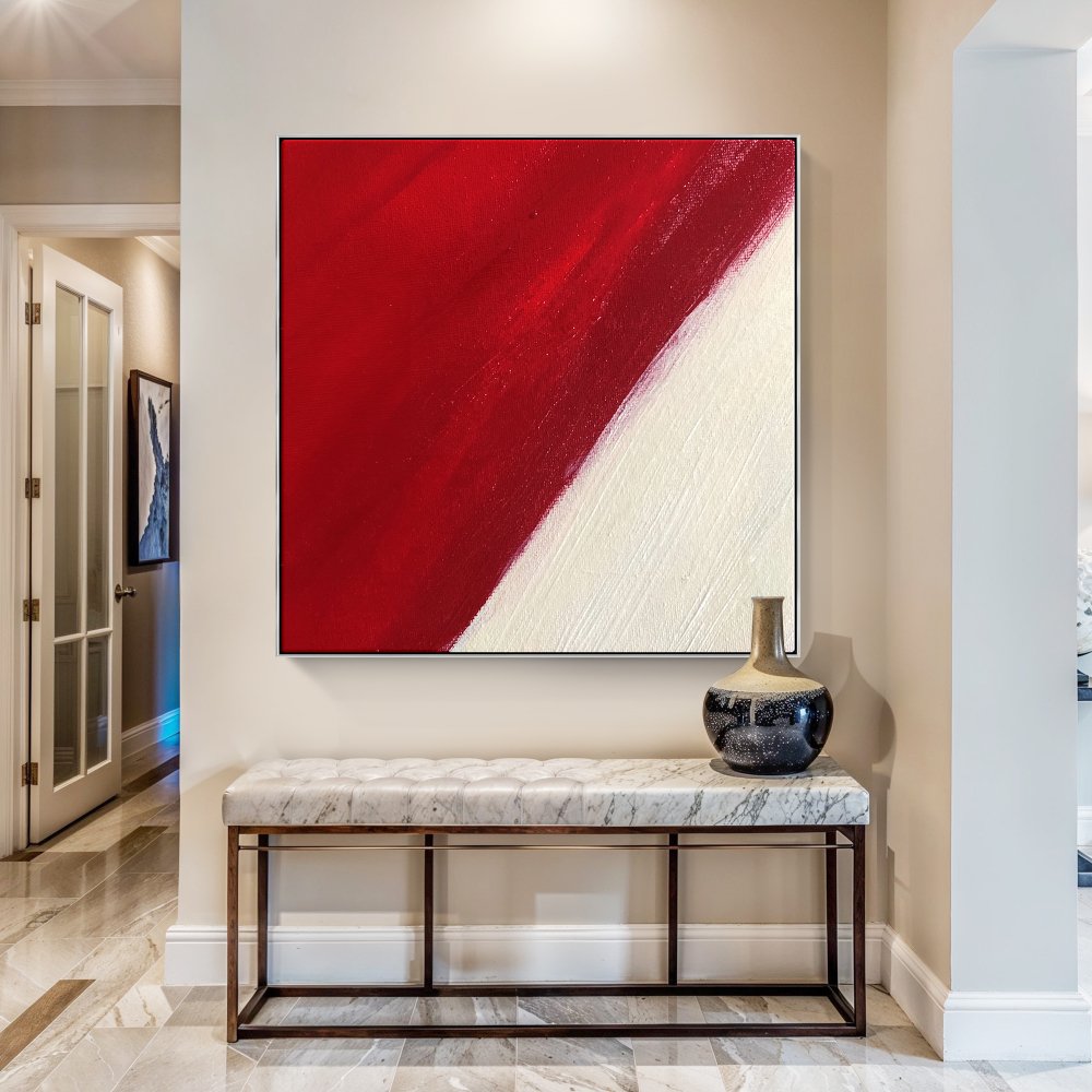 Vibrant Abstract Red Field Oil Painting for Modern Home Decor