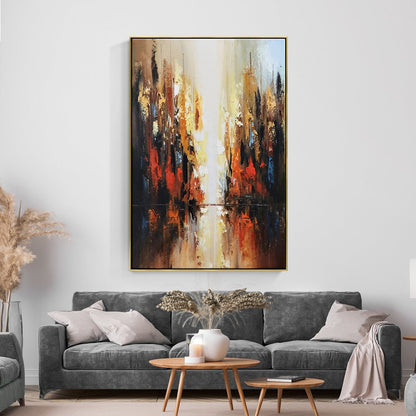 Vibrant Abstract Oil Painting of Golden Light and Red Hues