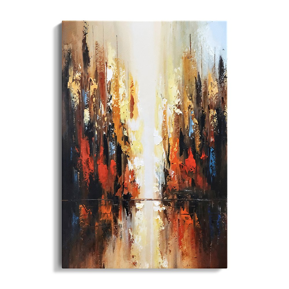 Vibrant Abstract Oil Painting of Golden Light and Red Hues