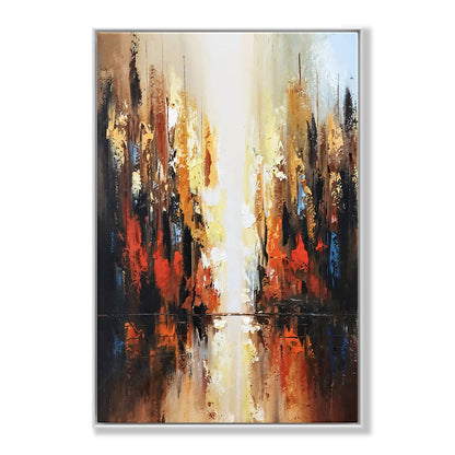 Vibrant Abstract Oil Painting of Golden Light and Red Hues