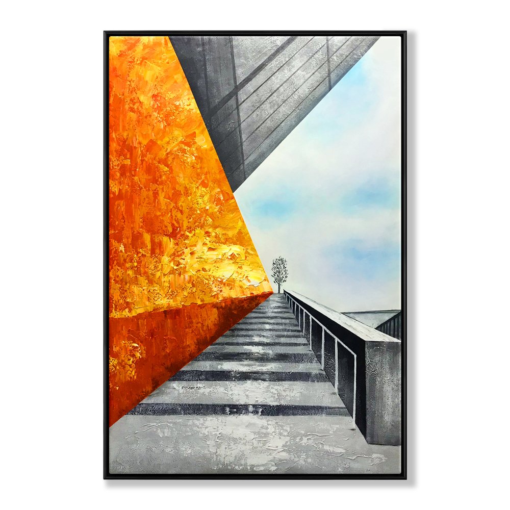 Abstract Urban Landscape: Vibrant Rooftop Perspective in Oil